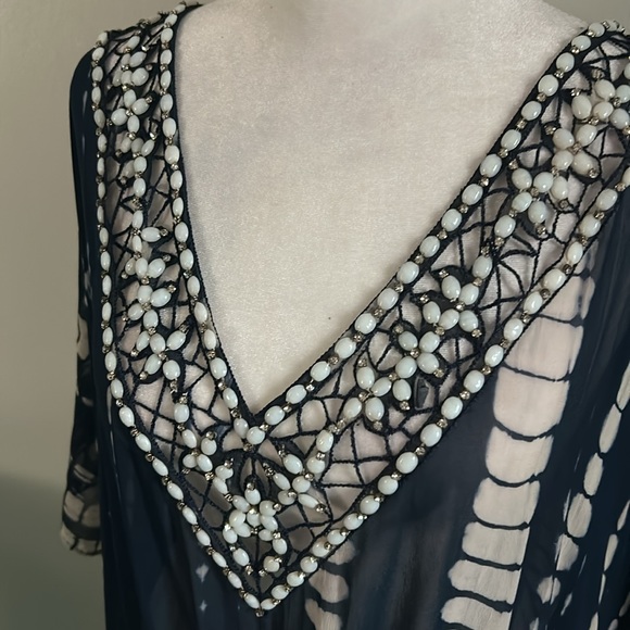 New Women's Debbie Katz South Beach Silk Beaded Kraftan Swimsuit Beach Coverup - Picture 3 of 12